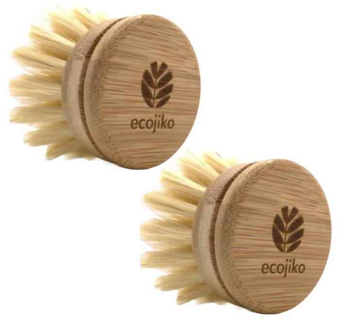 Wooden Dish Brush Replacement Heads | Bamboo and Plant Based Bristles Replaceable Heads (2 pack)